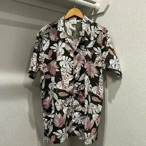 Men’s olive green and rose pink palm print Hawaiian shirt size: xxl